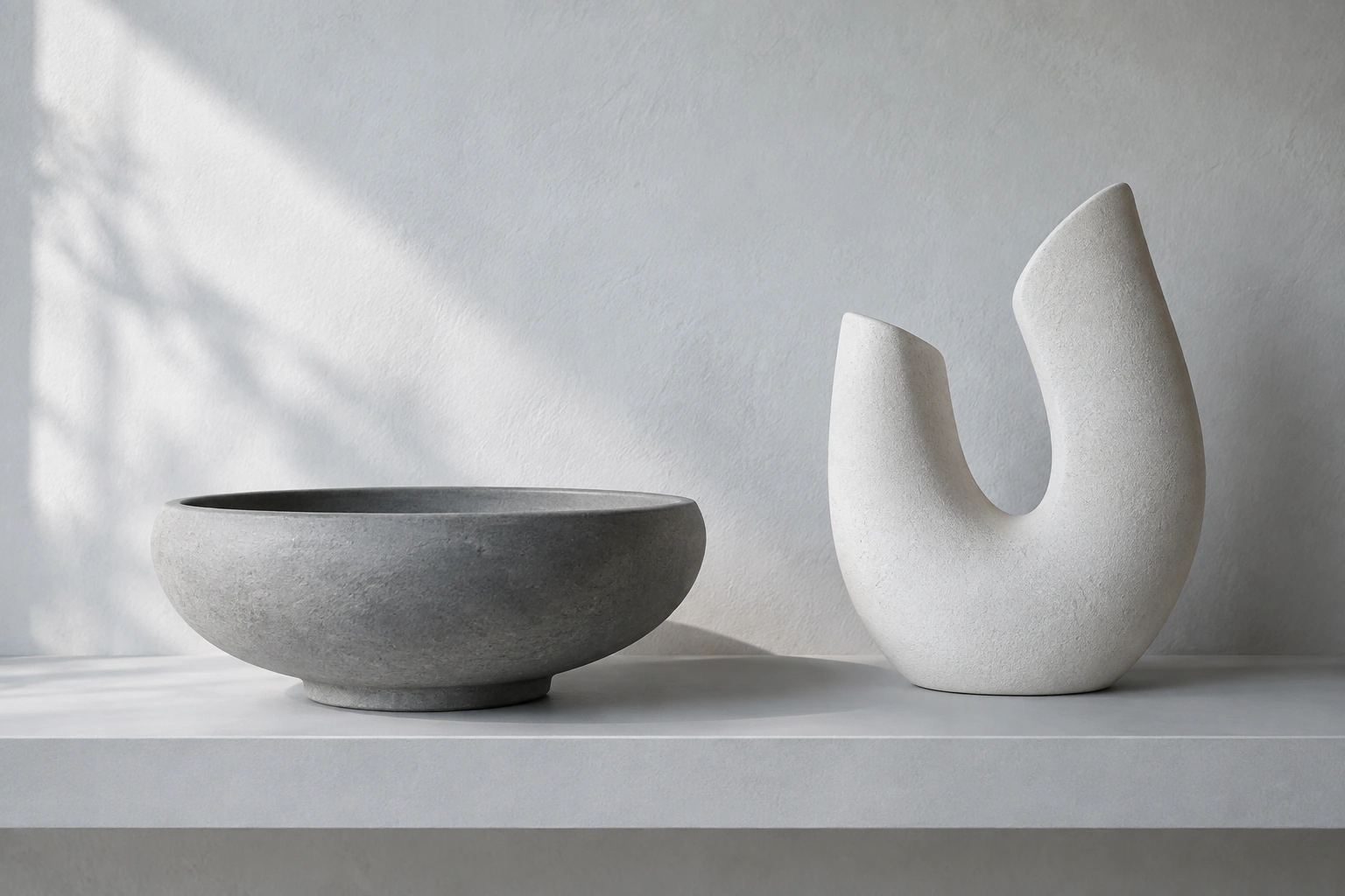 Decorative objects on a shelf