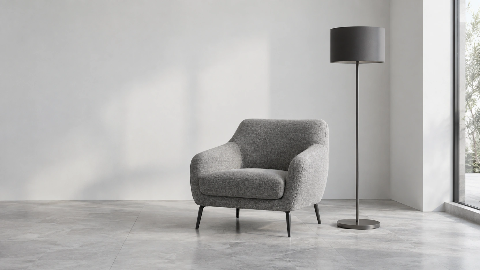 A chair and floor lamp in an airy roomroom